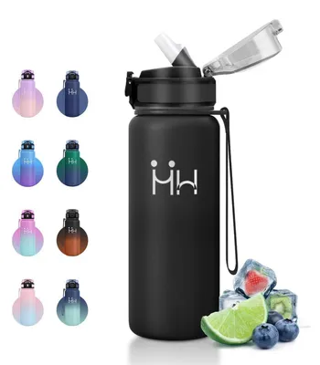 Produktbild von Trinkflasche Edelstahl 750ml mit Strohhalm, auslaufsicher, BPA-frei, kohlensäuregeeignet, schwarz