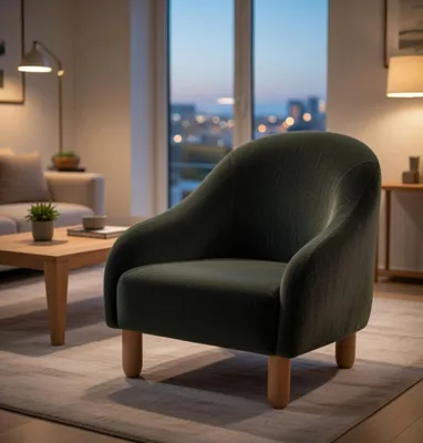 Produktbild von Sessel Modern Dunkelgrün mit Ergonomischer Rückenlehne und Holzbeinen