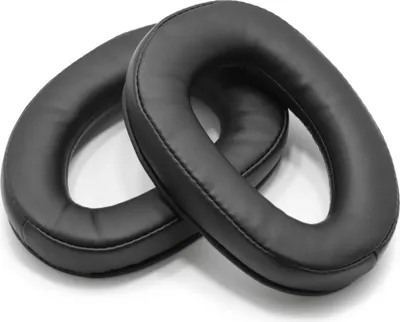 Two black ear pads for headphones are shown on a white background.