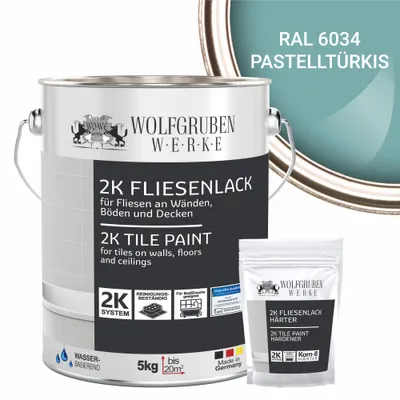Produktbild von 2K Fliesenlack Fliesenfarbe Wand Bodenfliesen W712 Pastelltürkis RAL 6034 - 5Kg