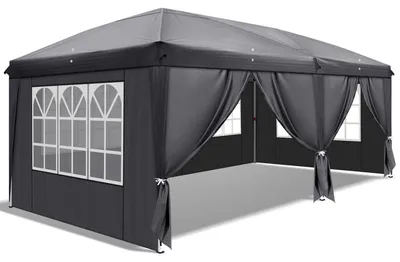 Produktbild von Faltpavillon 3x6m Grau Höhenverstellbar Wasserdicht mit 6 Seitenteilen