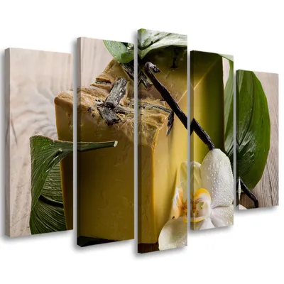Immagine prodotto di Quadro in tela in 5 parti con foglia di orchidea 150x100 cm Feeby beige quadro da parete pronto per essere appeso