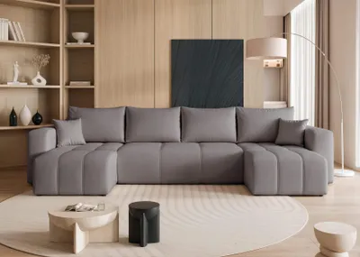 Produktbild von Idohome – modernes U-förmiges Ecksofa mit Schlaffunktion und Steppung, Couchgarnitur, Sofa, Bettcouch, PEDRO U - Farbe Grau Manila 16