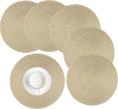 Produktbild von Famanu Platzsets Set aus 6 runden, waschbaren, hitzebeständigen Platzsets - Gold