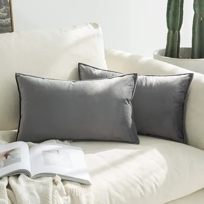 Produktbild von Samtkissenbezug 30 x 50 cm, dunkelgrau, Kissenbezug für Sofa, dekoratives Kissen für Sofa, Wohnzimmer, Schlafzimmer, 2er-Set