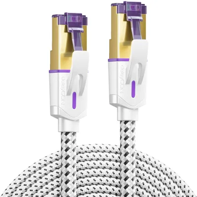 Produktbild von deleyCON 0,5m CAT7 Nylon Patchkabel RJ45 10 Gbit/s S/FTP POE - Weiß