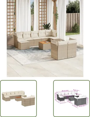 Produktbild von The Living Store 10-tlg. Garten-Sofagarnitur mit Kissen Beige Poly Rattan