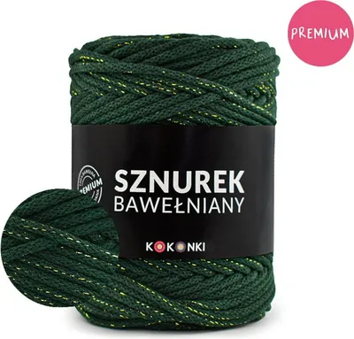 Produktbild von Baumwollkordel KOKONKI 5mm, 100m, Flaschengrün mit goldenem Polyester
