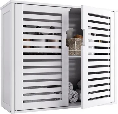 Produktbild von Bamboe Wandkast - weiß - über Toilette montierbar - Medikamentenschrank mit verstellbaren Regalen