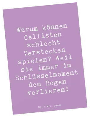 Produktbild von Mr. & Mrs. Panda Postkarte Spruch Cello Schlüsselmoment - Lavendeltraum - Geschenk, Musikinstrument, Musiker, Orchester, Postkarten, Grußkarte, Musik, Lernen, Klassische