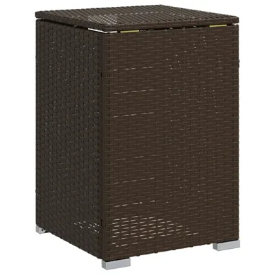 A brown poly rattan propane tank cover with a lid, shown from the front on a white background.