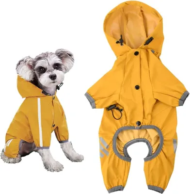 Produktbild von Regenmantel fš¹r Hunde Hunderegenmantel wasserdichte mit Kragenloch Einstellbare 4-Beine Haustier Poncho Hund Regenmantel mit Kapuze Reflektierendem Streifen fš¹r Kleine Mittelgro?e Hunde (M)