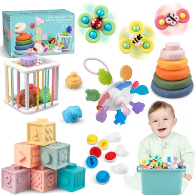 Productafbeelding van Montessori speelgoed voor baby's, geschikt voor kinderen van 18 maanden tot 3 jaar, 6-in-1 ontwikkelingsspeelgoed