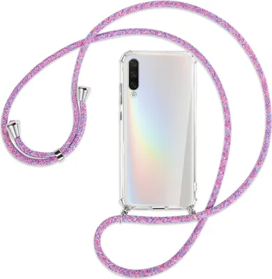 Produktbild von Handykette Backcover-Schutzhülle mit Band (Metall silberfarben) für Xiaomi Mi A3 / Mi CC9e - lila/rosa/blau