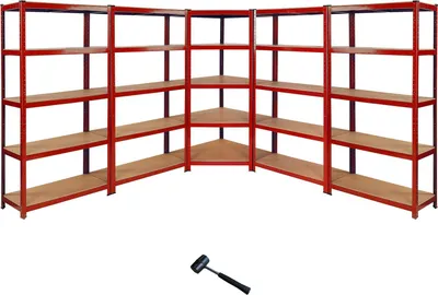 Produktbild von Monster Racking Sparangebot 1 x rotes Z-Rax Eckregal & 4 x rote Z-Rax Schwerlastregale Garagenregal Werkstattregal Stahlregal Industrieregal Kellerregal Steckregal Lagerregal schraubenlos 5er Set