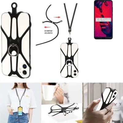 Produktbild von K-S-Trade 3in1 Handykette Handyband Handykordel Halsband Smartphone-Ring Handy-Ring kompatibel mit Huawei P20 Pro Fingerhalterung Handyring