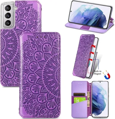 Zdjęcie produktu dla Pokrowiec König Design kompatybilny z Samsung Galaxy S22 5G z syntetycznej skóry - fioletowe etui na telefon komórkowy