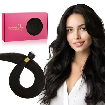 Image de Extensions Nanoring, cheveux synthétiques, 50g, 60cm, brun foncé, 50 mèches