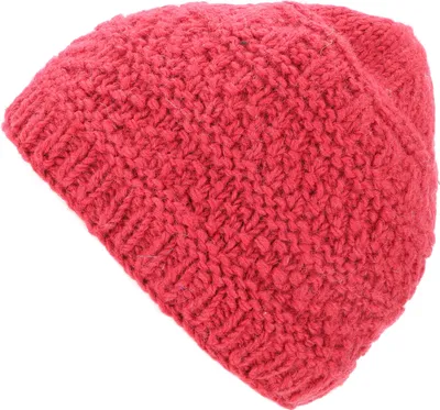 Produktbild von Einfarbige Handgestrickte Wollmütze aus Nepal - Himbeerrot, Uni, Wolle, Hüte, Mützen