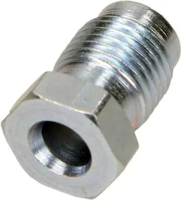 A close-up studio shot of a metal threaded fitting.