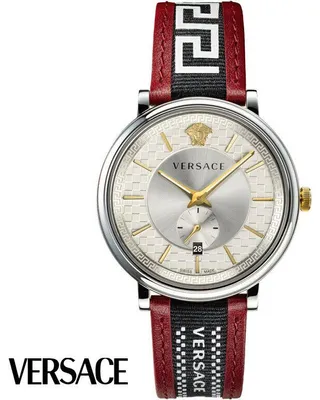 Produktbild von Versace VEBQ01319 V-Circle Greca Edition silber schwarz rot Leder Herren Uhr NEU