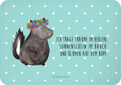 Produktbild von Mr. & Mrs. Panda Kühlschrankmagnet Stinktier Mädchen - Türkis Pastell - Geschenk, whiteboardmagnet, haftmagnet, magnet, Raubtier, Namaste, Skunk, Yoga, Notizhalter