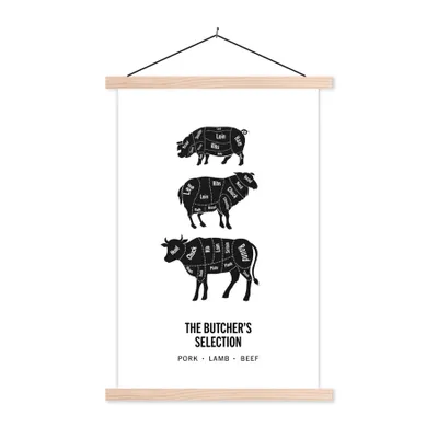 Produktbild von MuchoWow® Textilposter Küche - Kuh - Fleisch 40x60 cm mit holzfarbenen Rahmen - Poster