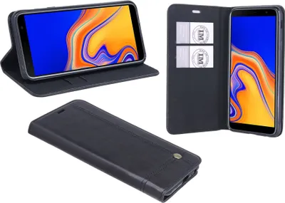 Produktbild von Elegante Buchtasche für das Samsung Galaxy J4+ Plus (J415F) Tasche Flip Case Aufklappbar Schutzhülle in Schwarz