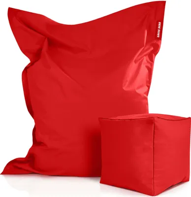 Produktbild von Green Bean® XXL Riesensitzsack 140x180cm + Hocker 40x40x40cm mit EPS-Perlen Füllung - 2er Set Sitzsack "Square+Cube" Rot