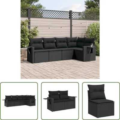 Produktbild von The Living Store 5-tlg. Garten-Sofagarnitur mit Kissen Schwarz Poly Rattan