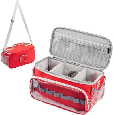 Produktbild von Kindertragetasche für Tonie-Accessoires mit Kopfhörer - Ladestation und tragbarer Aufbewahrung - rot mit Schultergurt und Griff - für Reisen und Wandern
