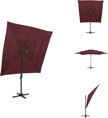 Obrázok produktu pre vidaXL Slnečník s hliníkovou tyčou 4-vrstvový Bordeaux červená 250x250 cm - Slnečníky a tienidlá