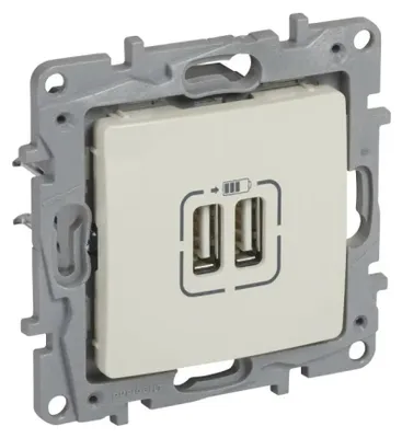 Image de Double prise USB 2400 mA Niloe Legrand - Crème