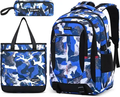 Productafbeelding van Camouflage rugzak, 30 x 18 x 45 cm, 3-in-1 set met schoudertas en pennenzak, voor school