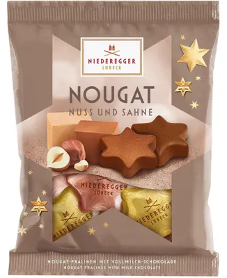 Zdjęcie produktu dla Niederegger orzechowo-śmietankowe gwiazdki nugatowe w torebce z pełnego mleka 87g