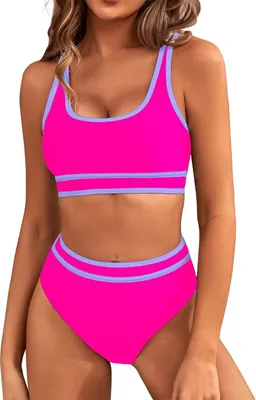 Produktbild von ASKSA Damen Bikini Set y Push Up Badeanzug Zweiteilige Tankini Bademode Swimsuit, Rosenrot, Groesse: XL
