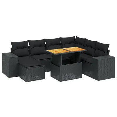 Produktbild von vidaXL 8-tlg. Garten-Sofagarnitur mit Kissen Schwarz Poly Rattan