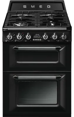 Productafbeelding van Smeg TR62BL, vrijstaand fornuis, zwart, bediening met knoppen, roestvrij staal, voorplaat van roestvrij staal