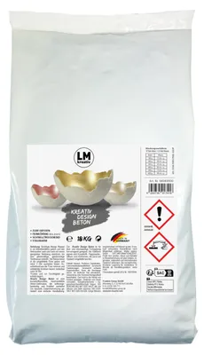 Produktbild von LM-Kreativ Design Beton 18 kg – feinkörnige Gieß- & Modelliermasse für dünnwandige Deko, staubarm, wetterfest & frostfest, Germany