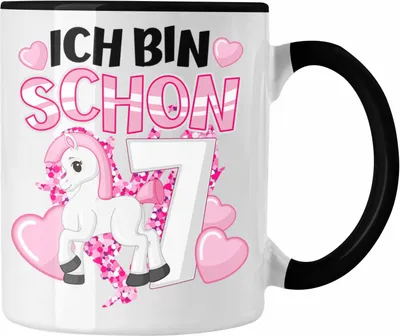 Produktbild von Trendation - 7. Geburtstag Mädchen Tasse Pferde Reiterin 7er Geburtstag Tochter Geschenkidee Kindergeburtstag 7 Jahre Alt (Schwarz)