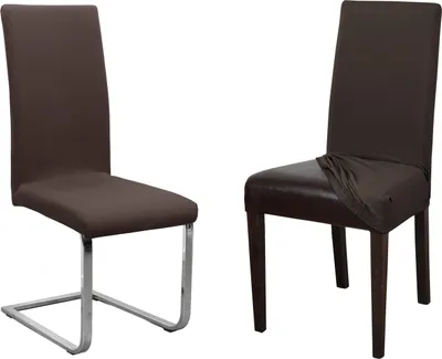 Produktbild von 2er Set Jersey Stuhlhusse (Farbe wählbar), elastische Uni Stretch-Husse aus Baumwolle Bi-Elastisch,Stuhlhusse – kurz,Dunkelbraun,2er Set