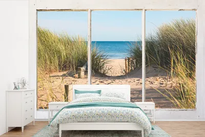Produktbild von MuchoWow® Fototapete für Wohnzimmer oder Schlafzimmer Wandtapete Vinyl Motivtapete Aussicht - Strand - Meer - 330x220 cm - Fototapeten