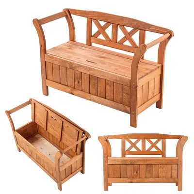 Obrázek produktu pro Zahradní lavička, délka 119 cm, šířka 43 cm, výška 75 cm, dřevěný rám, integrovaný úložný prostor