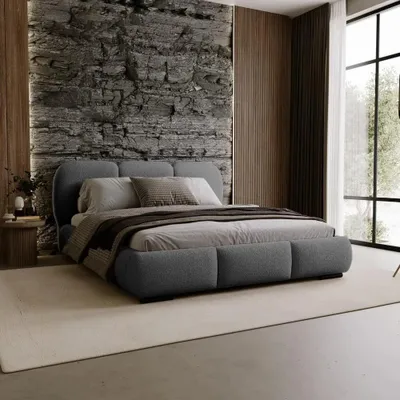 Produktbild von Chilly Möbel Design Bett Savona - Komfort Polsterbett mit weicher Form und Stauraum 160x200 cm / Holzrahmen / Bouclé / Dunkelgrau