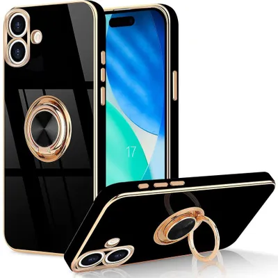 Image de Coque pour iPhone 17, Protection Silicone Antichoc Anti-Rayures Slim avec Anneau - Noir