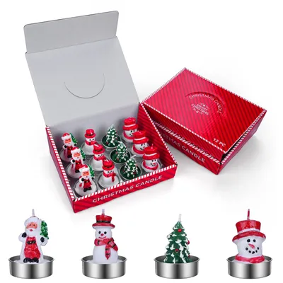 Produktbild von Weihnachtskerzen Set 12er – Paraffinkerzen in Santa, Schneemann, Baum
