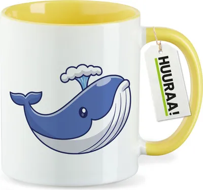 Produktbild von Huuraa Kaffeetasse Blauwal Comic 330ml Gelb Keramik Kaffeebecher Geschenkidee
