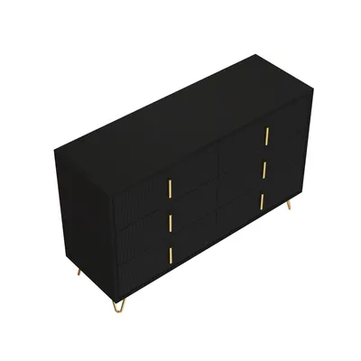 Produktbild von Merax Kommode 120 cm mit 6 Schubladen, Sideboard Stauraum mit goldene Griffe und Beine, matt Weiß/Schwarz, modernes Design, Wohnzimmer Schlafzimmer Flur