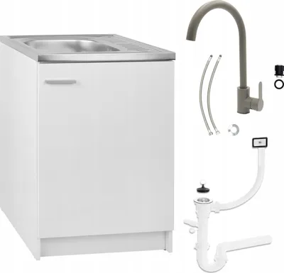 Produktbild von Stamar | Kuchynská linka s drezom, 60 cm, biela, s batériou a sifónom, vysoká batéria