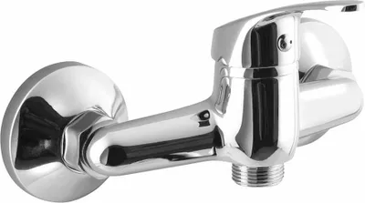 A chrome-plated wall-mounted sink faucet shown against a white background.